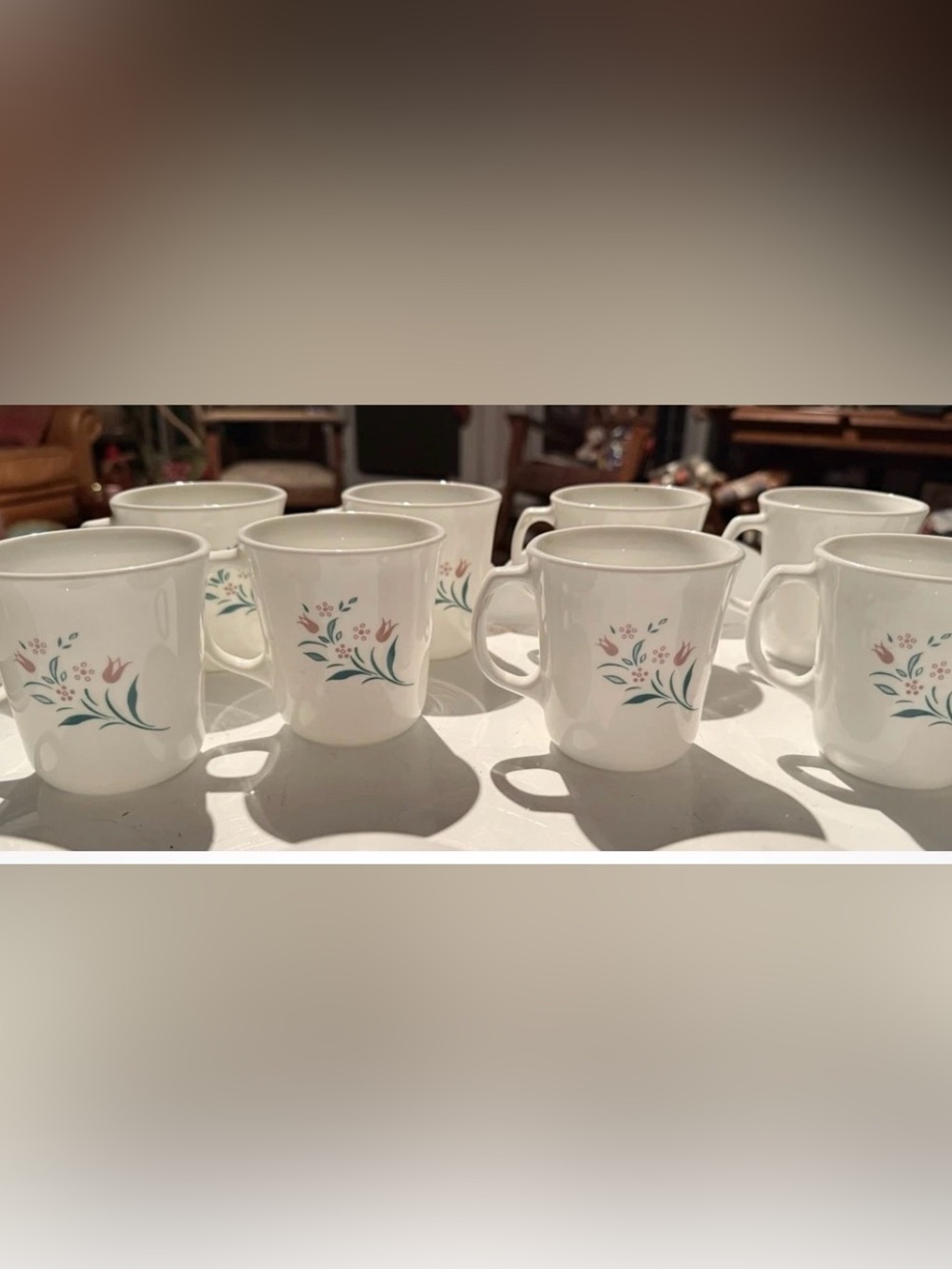 Vintage Corelle Corning Ware Rosemarie Pink Tulip Coffee Cups Mugs SET OF 8 USA